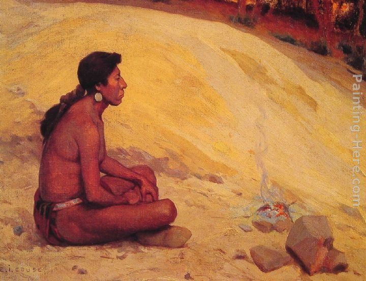 Eanger Irving Couse Indian Seated by a Campfire